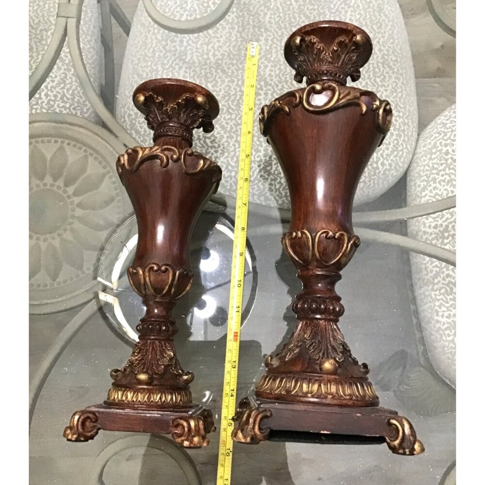 SET OF 2 BROWN CONTEMPORARY CLASSIC PILLAR CANDLE HOLDERS - Picture 5 of 7